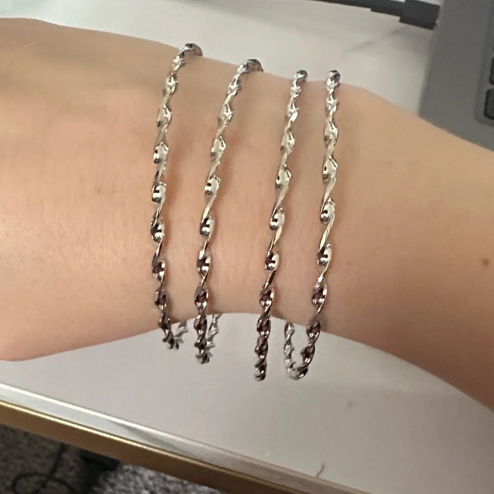 Silver Twist Bangle Bracelet Set - Picture 2 of 6